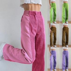 Womens PINK High Waist Corduroy-Blocked (Patchwork) Pants